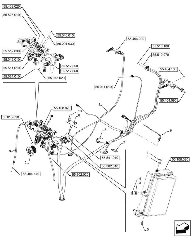 Схема запчастей Case IH FARMALL 110V - (55.510.020) - VAR - 341065 - MAIN HARNESS, 4WD, W/O CAB (55) - ELECTRICAL SYSTEMS