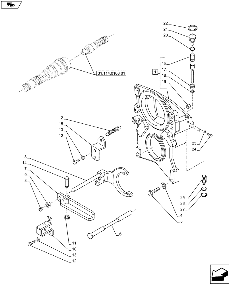 Схема запчастей Case IH PUMA 200 - (31.114.0103[02]) - PTO 540E/1000 RPM WITH INTERCHANGEABLE SHAFTS - SUPPORT AND ENGAGEMENT (VAR.743335) (31) - IMPLEMENT POWER TAKE OFF