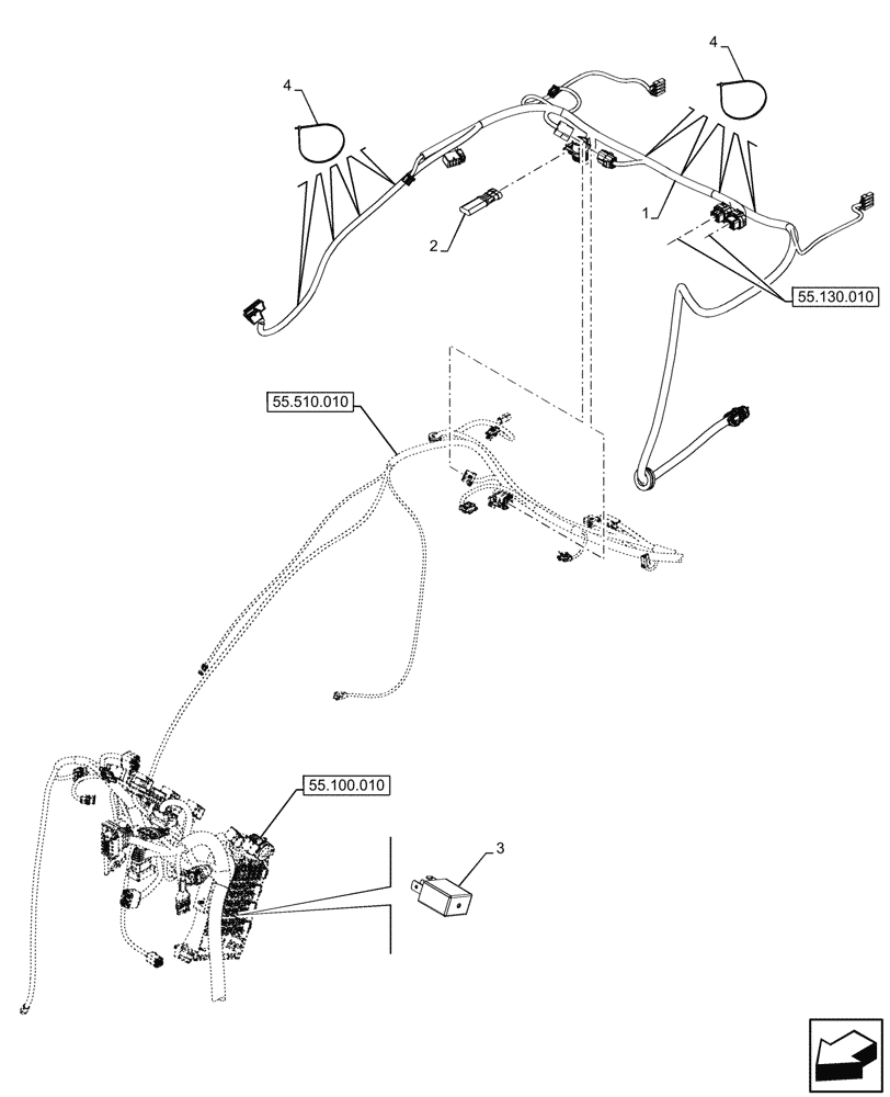 Схема запчастей Case IH FARMALL 110N - (55.510.030) - VAR - 341375, 341376, 342434, 342437 - MAIN HARNESS, 4WD, EHR CONTROL VALVE, CAB (55) - ELECTRICAL SYSTEMS