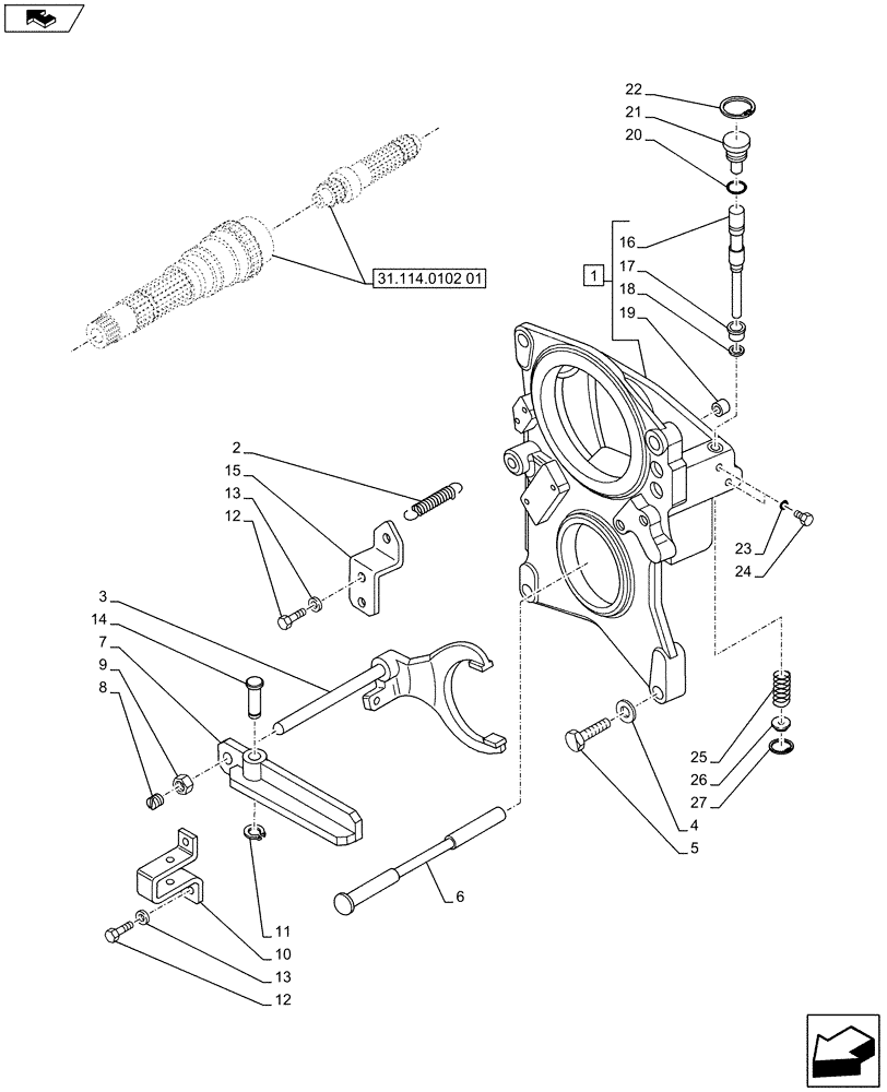 Схема запчастей Case IH PUMA 200 - (31.114.0102[02]) - 1000/540 INTERCHANGEABLE REAR PTO SHAFTS - SUPPORT AND ENGAGEMENT (VAR.720809) (31) - IMPLEMENT POWER TAKE OFF