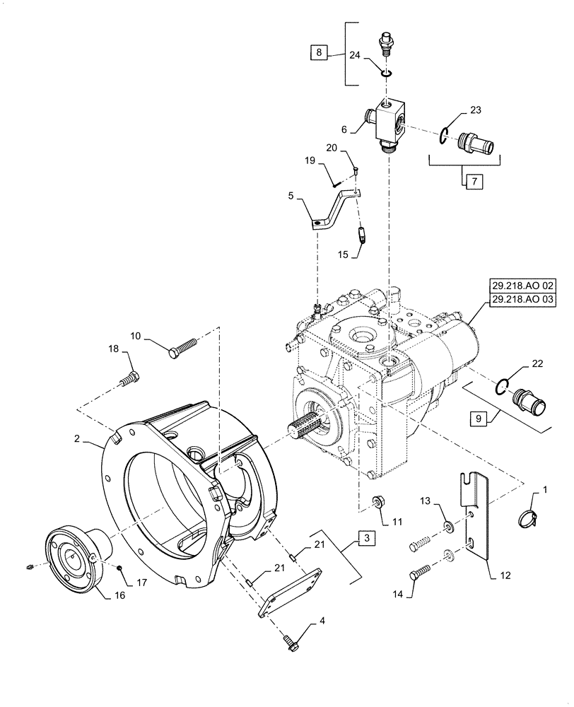 Схема запчастей Case IH 5088 - (29.218.AO[01]) - HYDROSTATIC PUMP MOUNTING, (105 CC/REV) (29) - HYDROSTATIC DRIVE