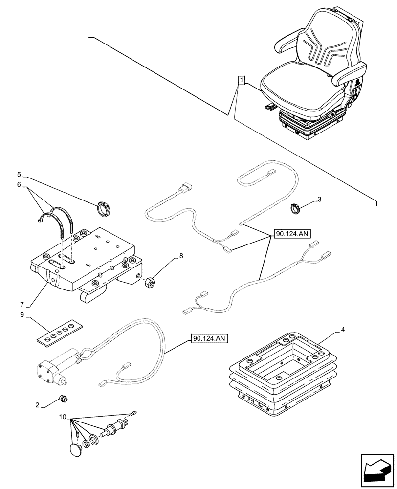 Схема запчастей Case IH FARMALL 120A - (90.124.AK[01]) - VAR - 336923 - DRIVER SEAT (W/ ARMREST, 15° SWIVEL), VALVE, BELLOWS, CAB (90) - PLATFORM, CAB, BODYWORK AND DECALS