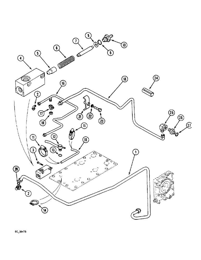 Схема запчастей Case IH 3230 - (8-018) - REGULATOR VALVE AND CONNECTIONS-CREEP, WITH CAB (08) - HYDRAULICS