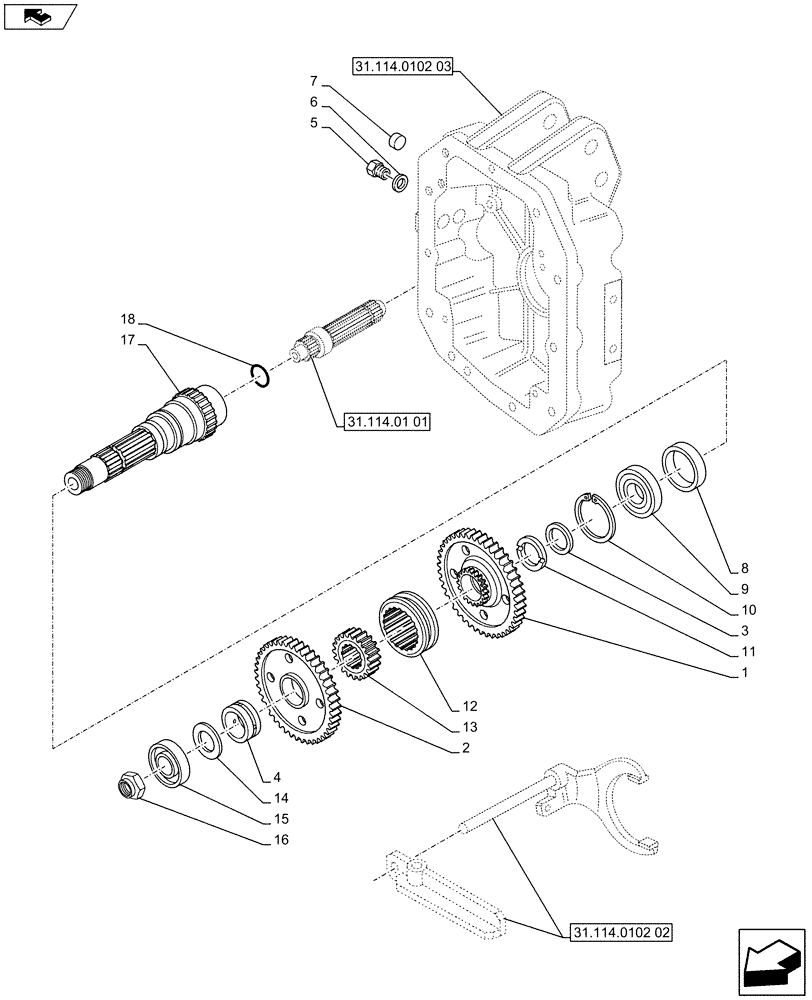 Схема запчастей Case IH PUMA 170 - (31.114.0103[01]) - PTO 540E/1000 RPM WITH INTERCHANGEABLE SHAFTS - SHAFT AND GEARS (VAR.743335) (31) - IMPLEMENT POWER TAKE OFF