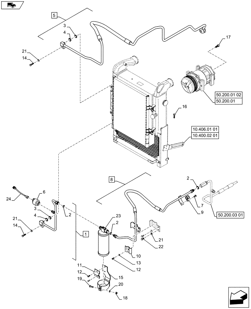 Схема запчастей Case IH PUMA 145 - (50.200.02[01A]) - AIR CONDITIONING SYSTEM PIPES - D7161 (50) - CAB CLIMATE CONTROL