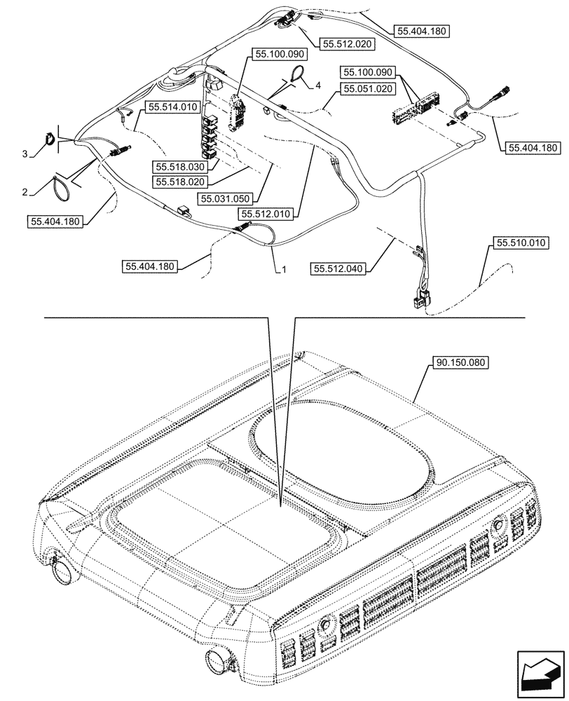 Схема запчастей Case IH FARMALL 80V - (55.510.140) - VAR - 342273, 759031 - ROOF, W/ ECO CAB, HARNESS, CAB (55) - ELECTRICAL SYSTEMS