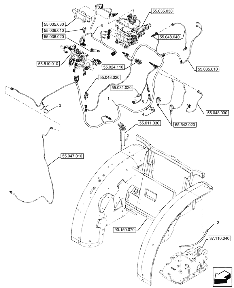 Схема запчастей Case IH FARMALL 80V - (55.024.030) - VAR - 341375, 342434 - TRANSMISSION, MAIN HARNESS, CCLS (EDC) ELECTRONIC CONTROL VALVE, CAB (55) - ELECTRICAL SYSTEMS