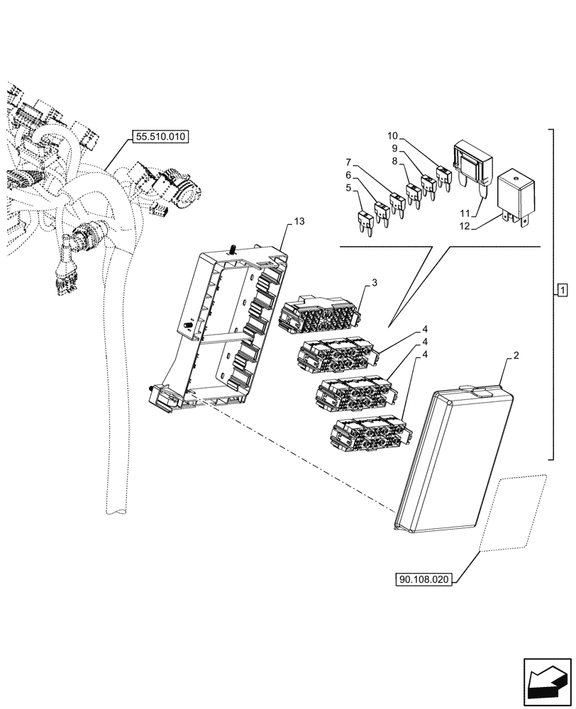 Схема запчастей Case IH FARMALL 90V - (55.100.010) - VAR - 341065, 341066, 341375 - FUSE BOX, 4WD, CAB (55) - ELECTRICAL SYSTEMS