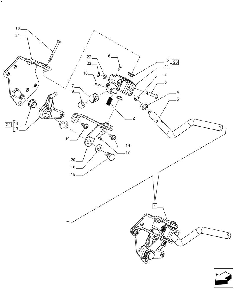 Схема запчастей Case IH FARMALL 120A - (21.130.BC[04]) - VAR - 390340 - TRANSMISSION, CONTROL LEVER (FORWARD/REVERSE), MECHANICAL, COMPONENTS (21) - TRANSMISSION