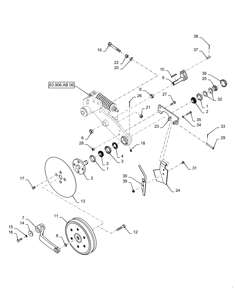 Схема запчастей Case IH 1255 - (63.906.AB[03]) - LIQUID FERTILIZER LEFT COULTER (63) - CHEMICAL APPLICATORS
