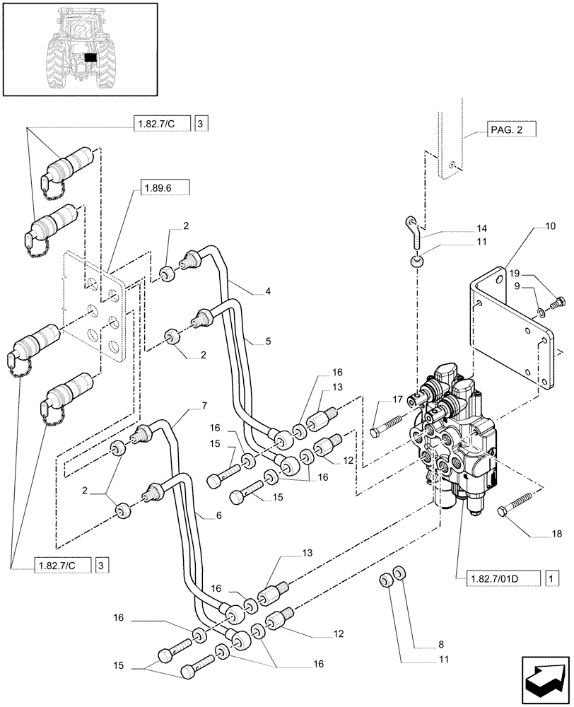 Схема запчастей Case IH JX95 - (1.82.7/01[04A]) - (VAR.413/1) 2 CONTROL VALVES - BEGIN HFJ080117 (07) - HYDRAULIC SYSTEM