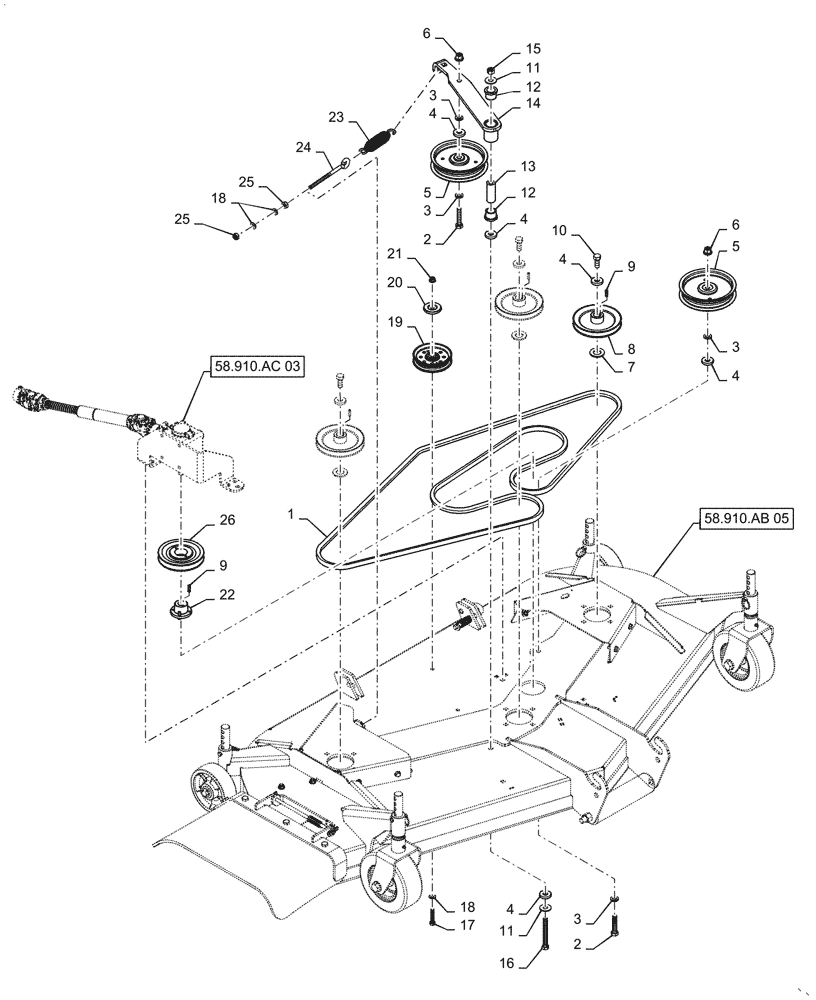 Схема запчастей Case IH MW266S - (58.910.AC[01]) - VAR - 717966206 - MOWER DECK PULLEY DRIVE (BSN YFWWB5017) (58) - ATTACHMENTS/HEADERS