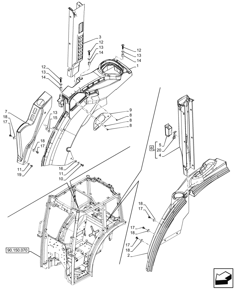 Схема запчастей Case IH FARMALL 80N - (90.160.160) - VAR - 341846, 341847, 759022, 759023, 759024 - TRIM PANEL, PILLAR, CAB (90) - PLATFORM, CAB, BODYWORK AND DECALS