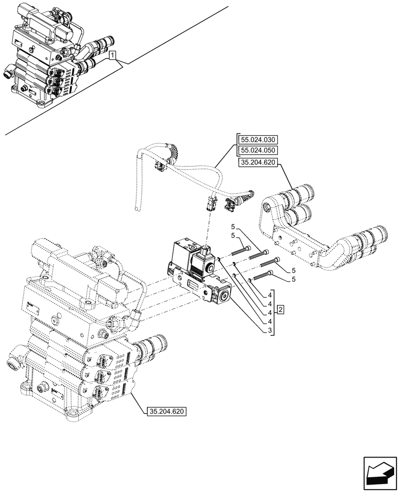 Схема запчастей Case IH FARMALL 80V - (55.035.140) - VAR - 759025 - REMOTE CONTROL VALVES, DIVERTER, CAB (55) - ELECTRICAL SYSTEMS