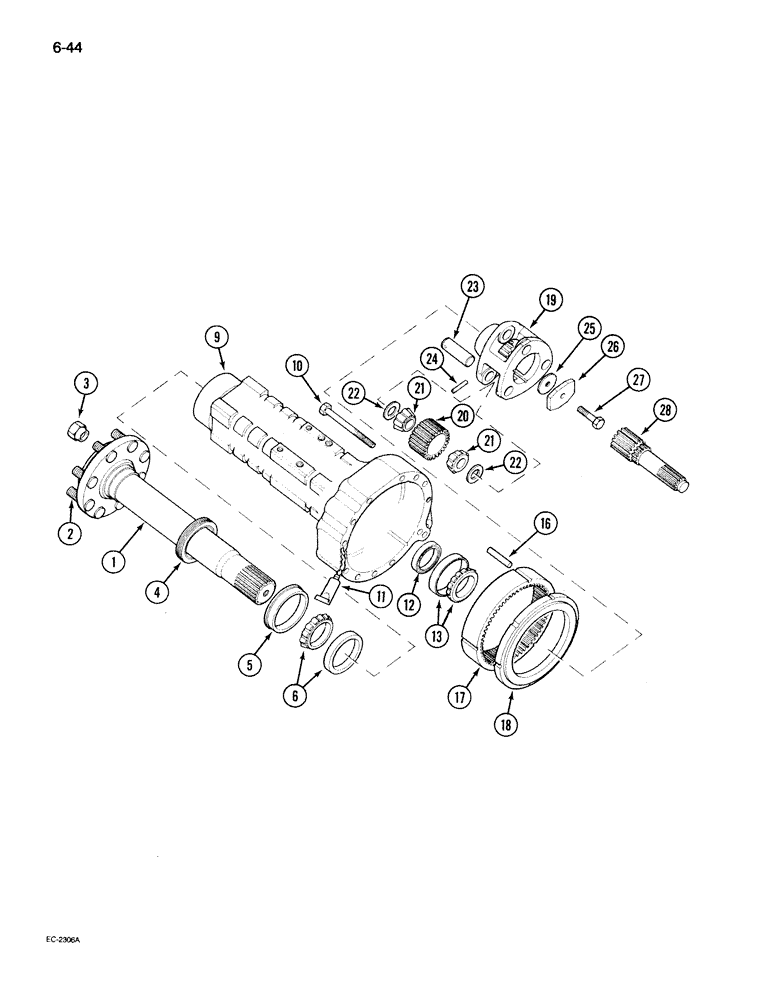 Схема запчастей Case IH 395 - (6-044) - REAR AXLE AND CARRIER (06) - POWER TRAIN