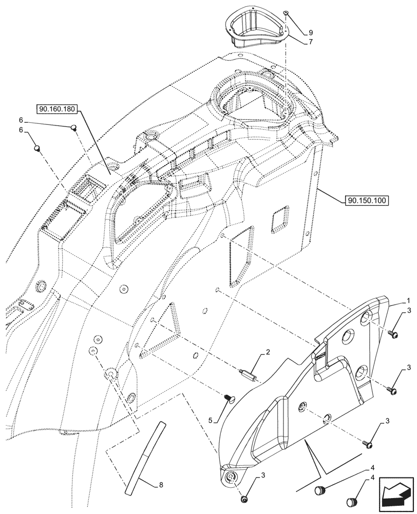 Схема запчастей Case IH FARMALL 80N - (90.160.240) - VAR - 759023, 759024 - REMOTE CONTROL VALVES, LEVER, TRIM, CAB (90) - PLATFORM, CAB, BODYWORK AND DECALS