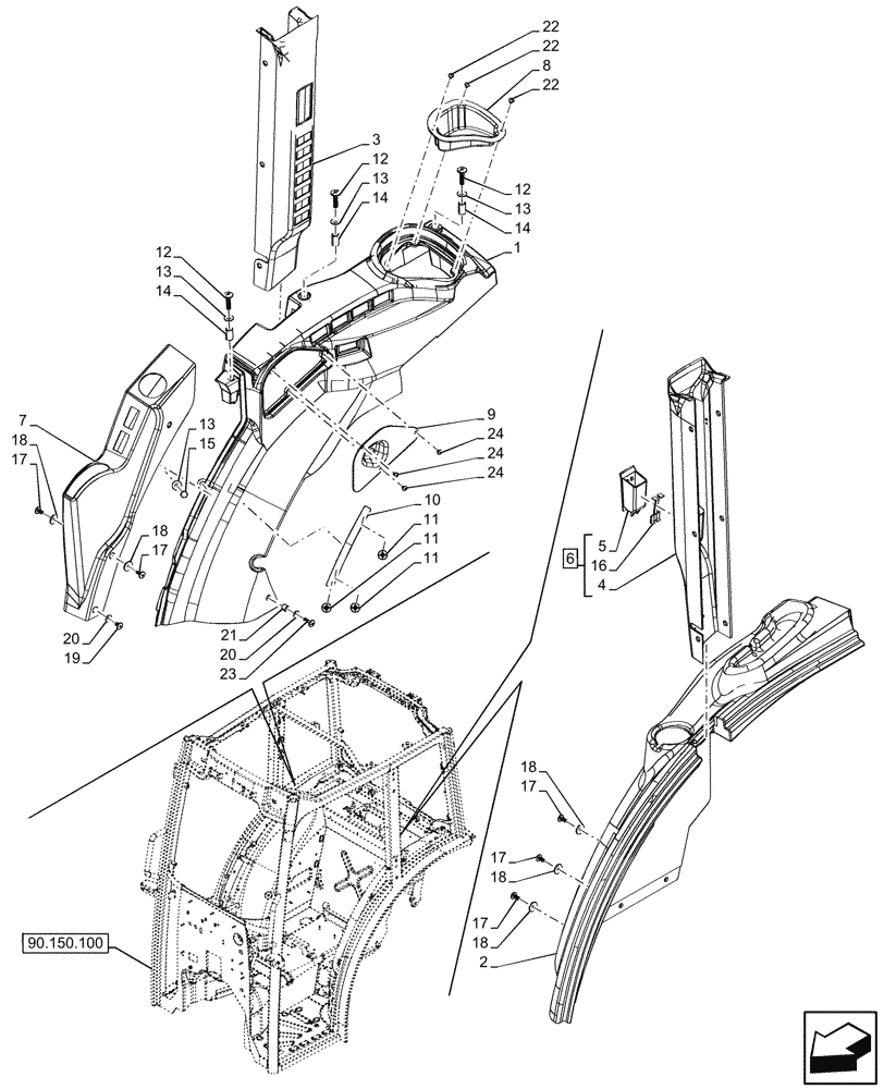 Схема запчастей Case IH FARMALL 80V - (90.160.170) - VAR - 341490, 341491, 759022, 759023, 759024 - TRIM PANEL, PILLAR, CAB (90) - PLATFORM, CAB, BODYWORK AND DECALS