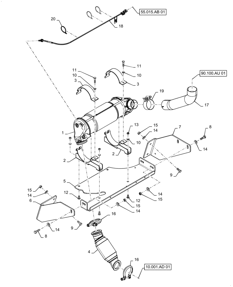 Схема запчастей Case IH 588H - (10.500.AO[02]) - MUFFLER, MOUNTING - W/ DOC ONLY (10) - ENGINE
