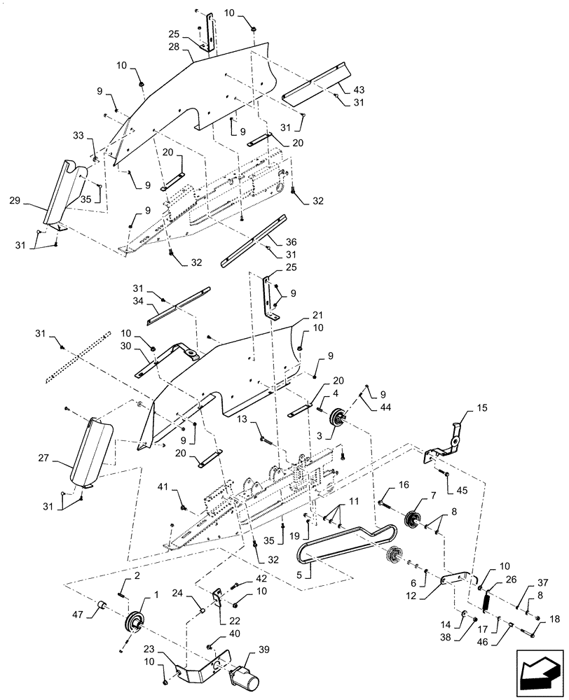 Схема запчастей Case IH 3016 - (60.220.04[03]) - PICKUP DRIVE WITH 2 IDLERS, S.N. YGS064187 AND AFTER (60) - PRODUCT FEEDING