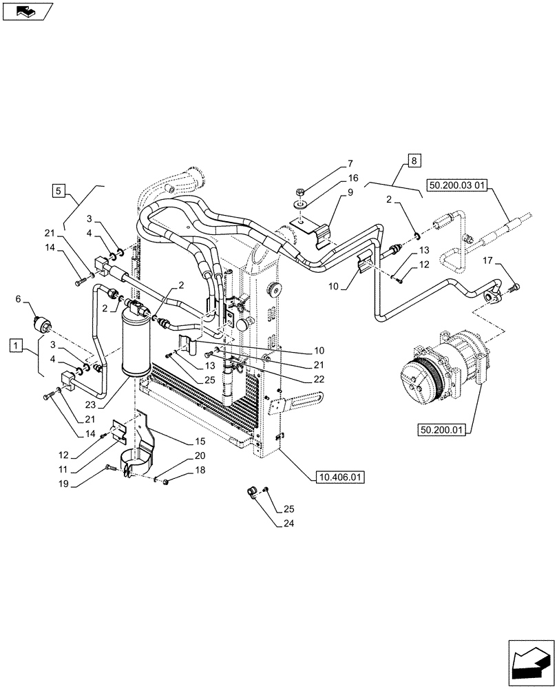 Схема запчастей Case IH PUMA 145 - (50.200.02[01A]) - AIR CONDITIONING - LINES - RECEIVER-DRYER - D7161 - C7381 (50) - CAB CLIMATE CONTROL