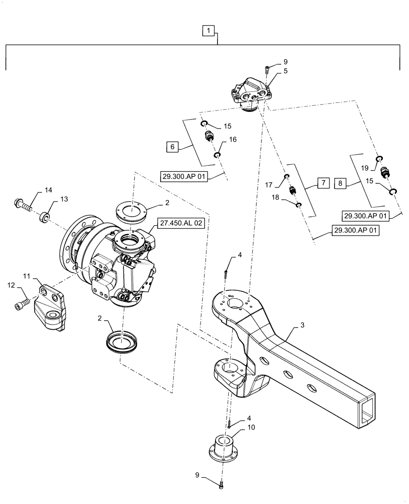 Схема запчастей Case IH 5088 - (27.450.AJ[02]) - VAR - 722475 - REAR AXLE EXTENSION, PGA, RH (27) - REAR AXLE SYSTEM