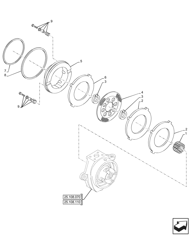 Схема запчастей Case IH FARMALL 80V - (25.108.100) - VAR - 336329 - 4WD FRONT AXLE, W/ ELECTROHYDRAULIC DIFFERENTIAL LOCK, W/ FRONT BRAKES, BRAKE DISC (25) - FRONT AXLE SYSTEM