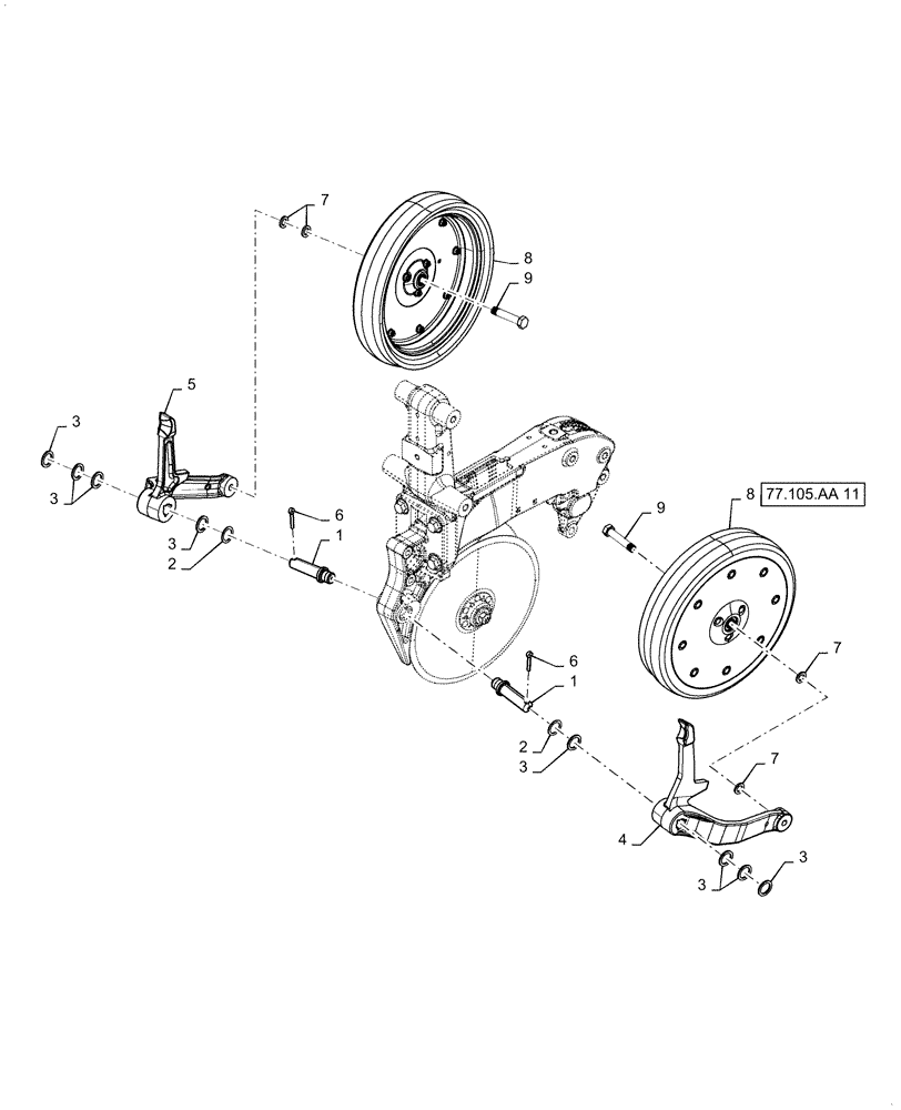Схема запчастей Case IH 2160 - (77.105.AA[10]) - FRONT LEFT LEADING FLAT NARROW GAUGE WHEEL (77) - SEEDING/PLANTING