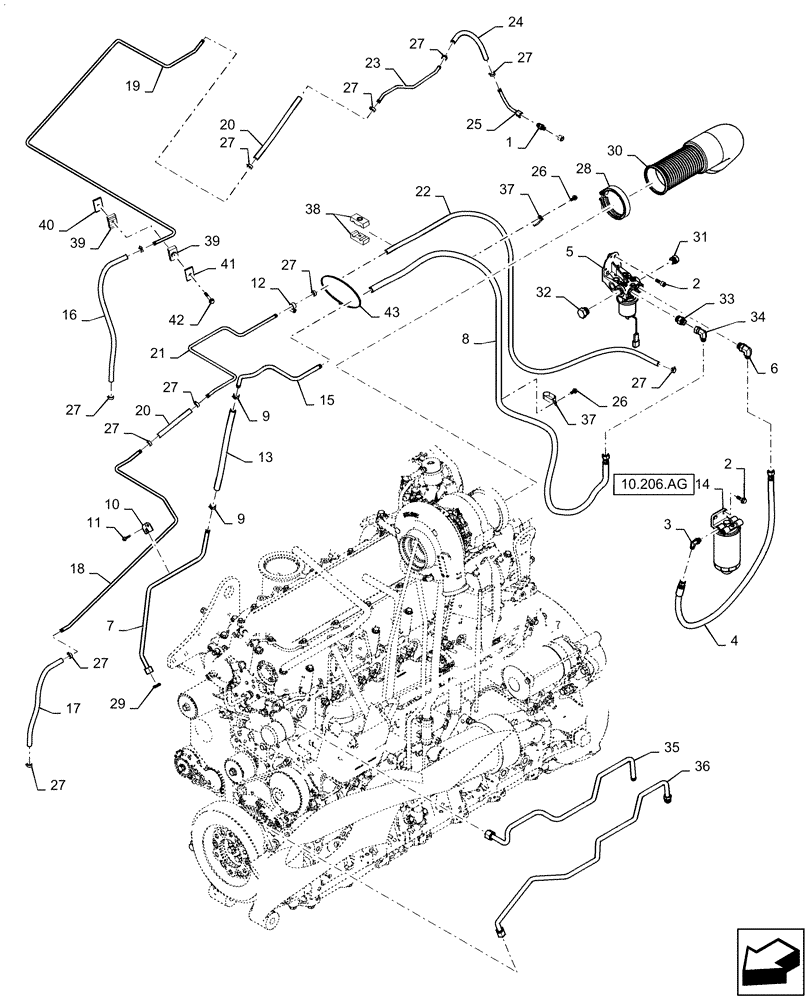 Схема запчастей Case IH MAGNUM 340 - (10.210.AO) - FUEL PUMP/FILTER PLUMBING (10) - ENGINE