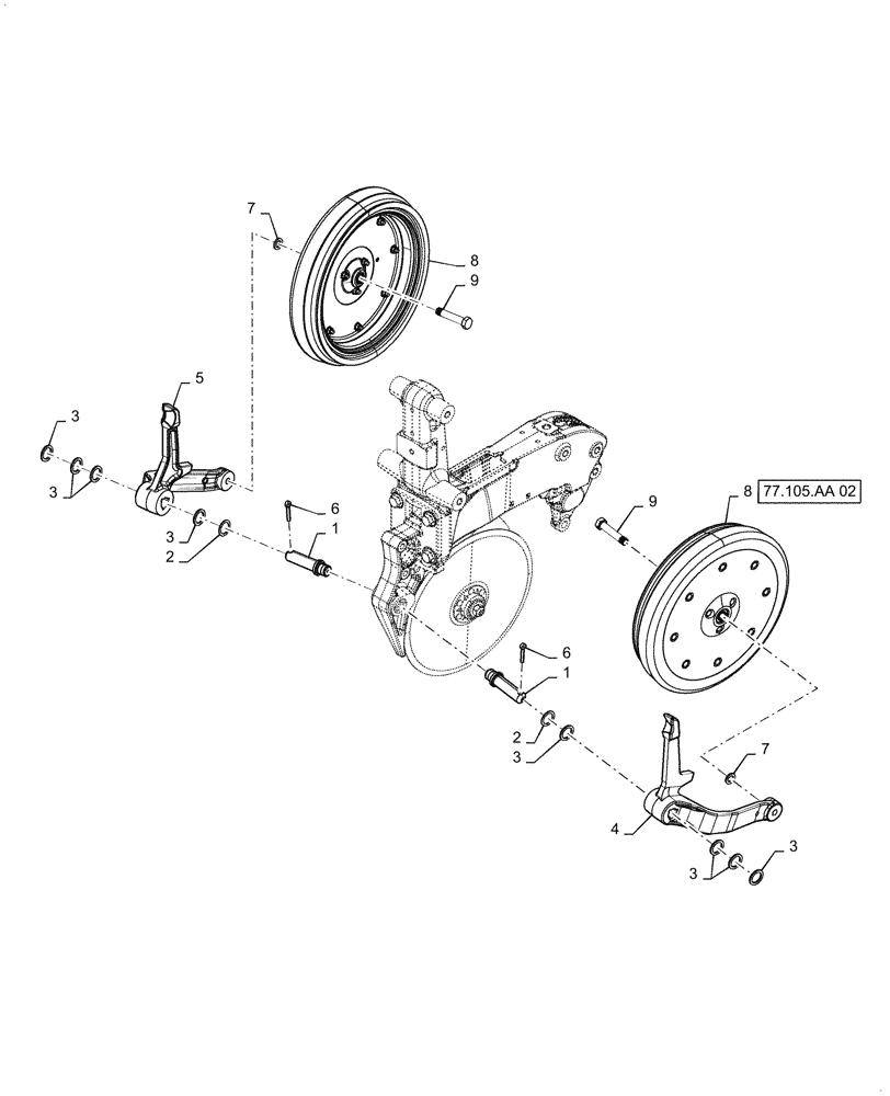 Схема запчастей Case IH 2160 - (77.105.AA[03]) - FRONT RIGHT LEADING NARROW GAUGE WHEEL (77) - SEEDING/PLANTING