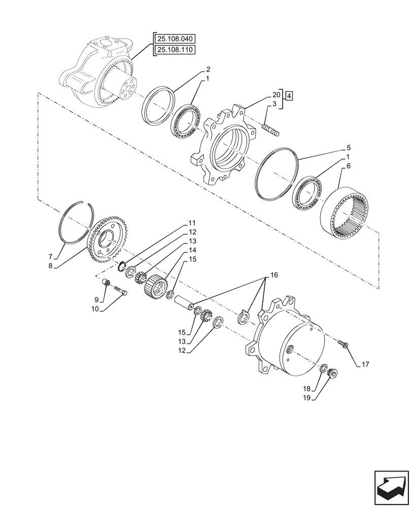 Схема запчастей Case IH FARMALL 100N - (25.108.050) - VAR - 336329, 744473 - 4WD FRONT AXLE, W/ ELECTROHYDRAULIC DIFFERENTIAL LOCK, WHEEL HUB (25) - FRONT AXLE SYSTEM