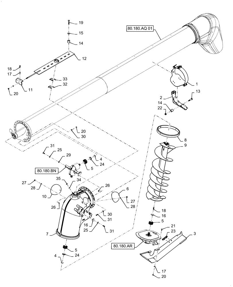 Схема запчастей Case IH 5088 - (80.180.AP[01]) - VAR - 72273, 72248 - UNLOADING TUBE ASSY, 21 FOOT (80) - CROP STORAGE/UNLOADING