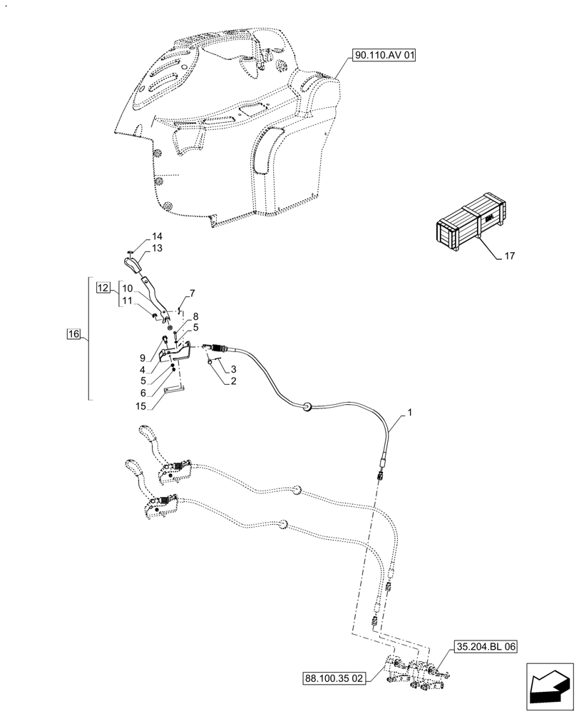Схема запчастей Case IH FARMALL 130A - (88.100.35[04]) - VAR - 718166 - DIA KIT, FROM 2 DELUXE VALVES TO 3, W/O CAB (88) - ACCESSORIES