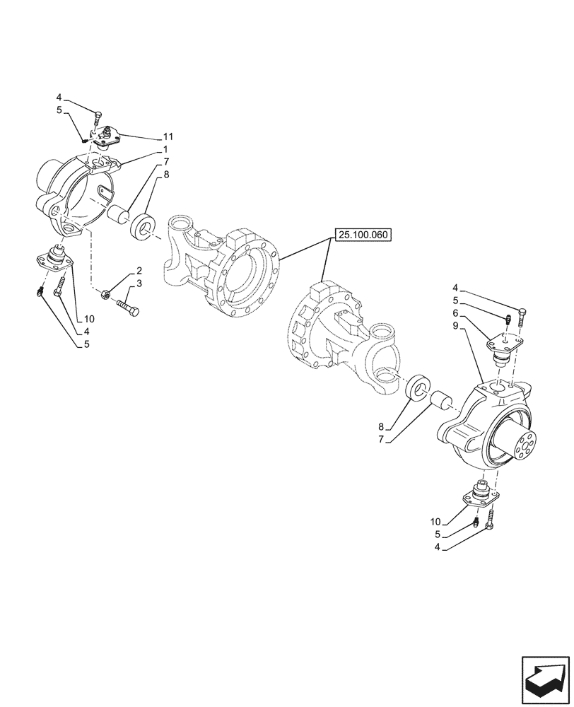 Схема запчастей Case IH FARMALL 110N - (25.108.110) - VAR - 336329 - 4WD FRONT AXLE, W/ ELECTROHYDRAULIC DIFFERENTIAL LOCK, W/ FRONT BRAKES, STEERING KNUCKLE (25) - FRONT AXLE SYSTEM