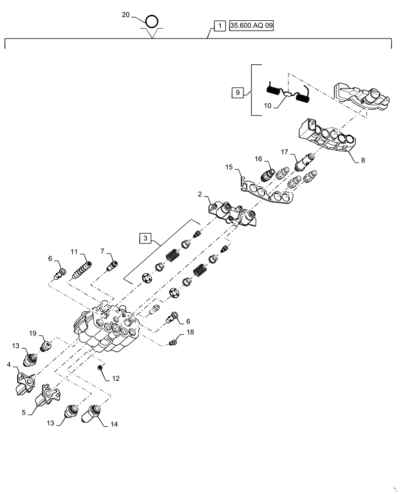 Схема запчастей Case IH L725 - (35.600.AQ[10]) - HYDRAULIC CONTROL VALVE BREAKDOWN (35) - HYDRAULIC SYSTEMS