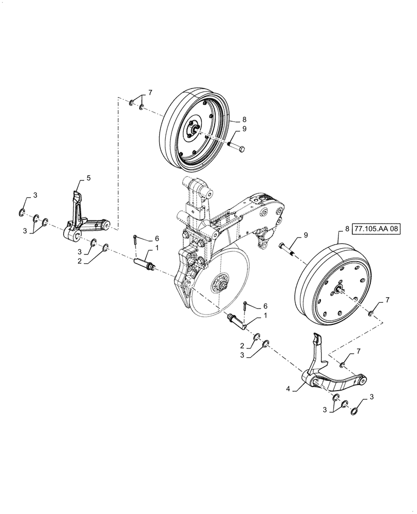 Схема запчастей Case IH 2160 - (77.105.AA[07]) - FRONT LEFT LEADING FLAT STANDARD GAUGE WHEEL (77) - SEEDING/PLANTING