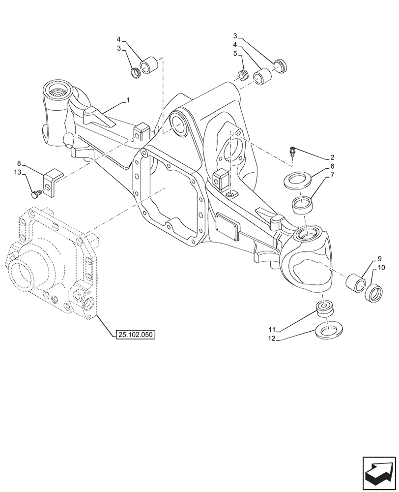 Схема запчастей Case IH FARMALL 80N - (25.100.020) - VAR - 744473 - 4WD FRONT AXLE, W/ ELECTROHYDRAULIC DIFFERENTIAL LOCK, W/O FRONT BRAKES, HOUSING (25) - FRONT AXLE SYSTEM