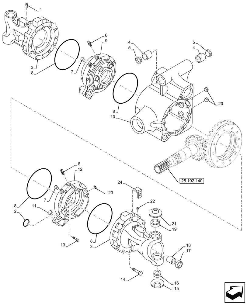 Схема запчастей Case IH FARMALL 80V - (25.100.050) - VAR - 336329 - 4WD FRONT AXLE, W/ ELECTROHYDRAULIC DIFFERENTIAL LOCK, W/ FRONT BRAKES, HOUSING (25) - FRONT AXLE SYSTEM