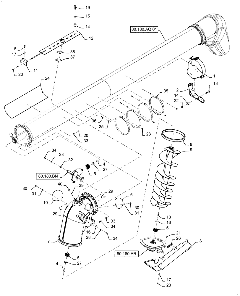 Схема запчастей Case IH 5088 - (80.180.AP[02]) - VAR - 425078, 72274 - UNLOADING TUBE ASSY, 21 FOOT, PERFORATED (80) - CROP STORAGE/UNLOADING