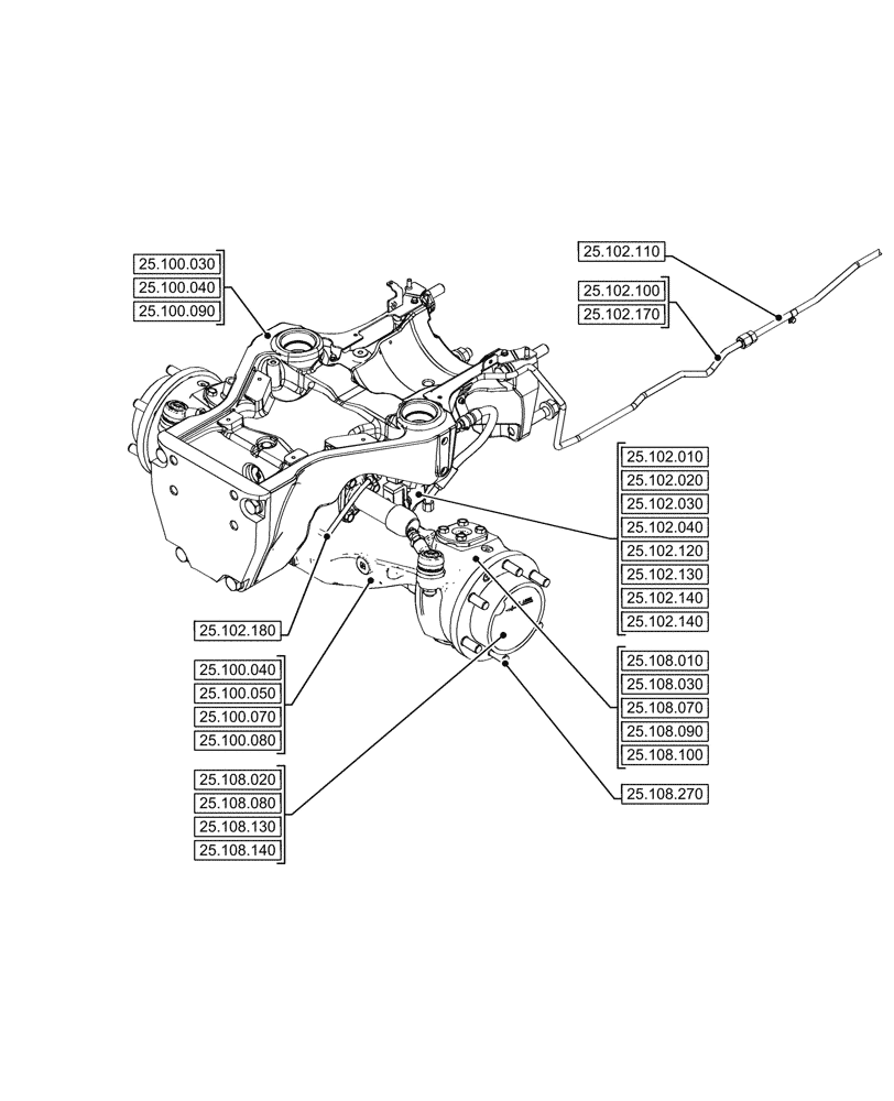Схема запчастей Case IH FARMALL 110V - (25.000.00[01]) - SECTION INDEX - FRONT AXLE SYSTEM (25) - FRONT AXLE SYSTEM