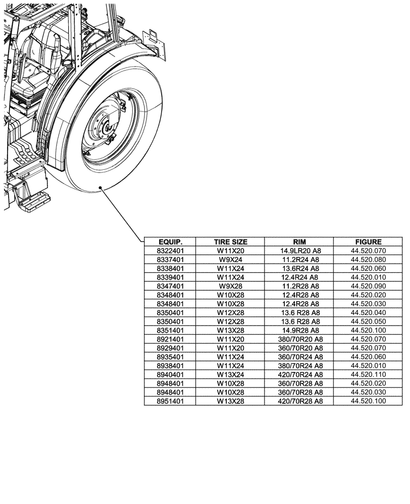 Схема запчастей Case IH FARMALL 100V - (44.000.00[04]) - SECTION INDEX - WHEELS (44) - WHEELS
