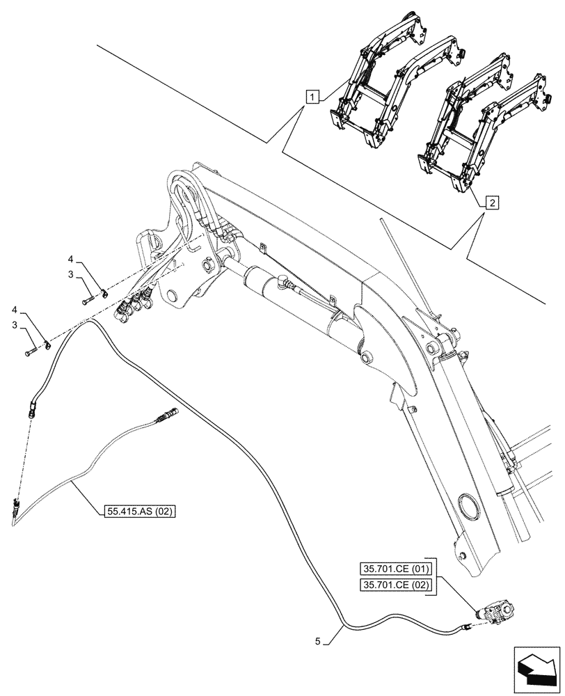 Схема запчастей Case IH FARMALL 75C - (55.415.AS[01]) - VAR - 336732, 336734, 336736, 336914 - LOADER ARM, CABLE (55) - ELECTRICAL SYSTEMS