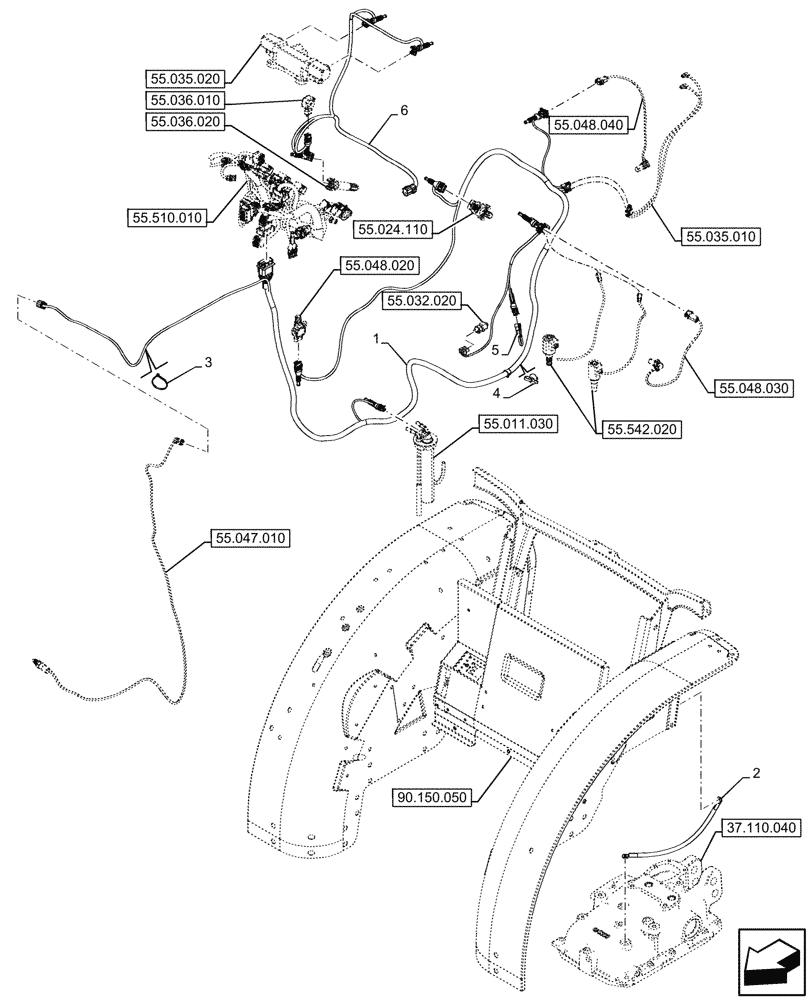 Схема запчастей Case IH FARMALL 90V - (55.024.020) - VAR - 341066, 342433 - TRANSMISSION, MAIN HARNESS, CAB (55) - ELECTRICAL SYSTEMS