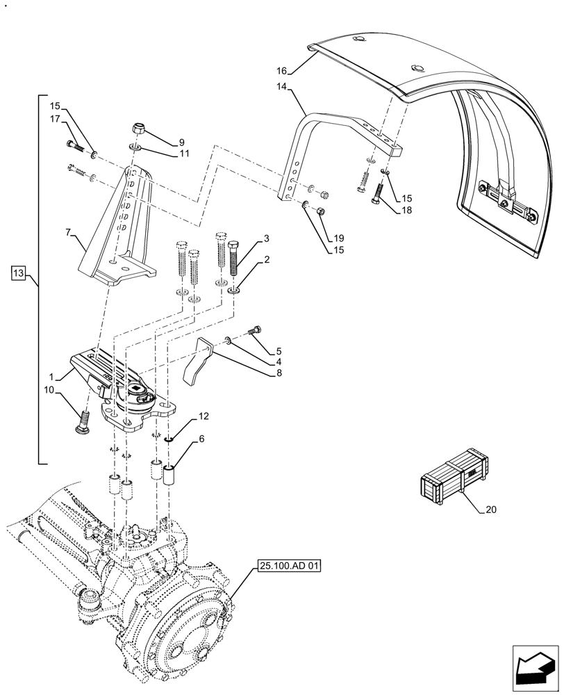 Схема запчастей Case IH FARMALL 120A - (88.100.90[03]) - VAR - 718141 - DIA KIT, DYNAMIC FRONT FENDER, 4WD (88) - ACCESSORIES