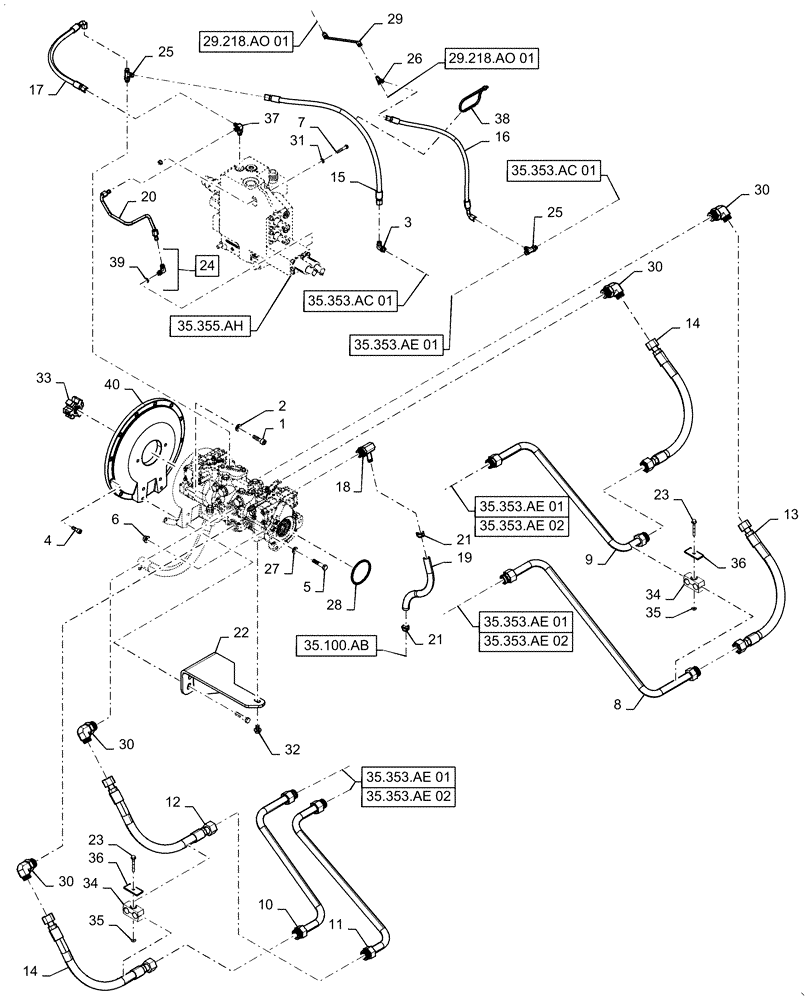 Схема запчастей Case IH TV380 - (29.204.AB[01]) - HYDROSTATIC PUMP, DRIVE LINES, MECHANICAL CONTROLS (20-NOV-2015 & NEWER) (29) - HYDROSTATIC DRIVE