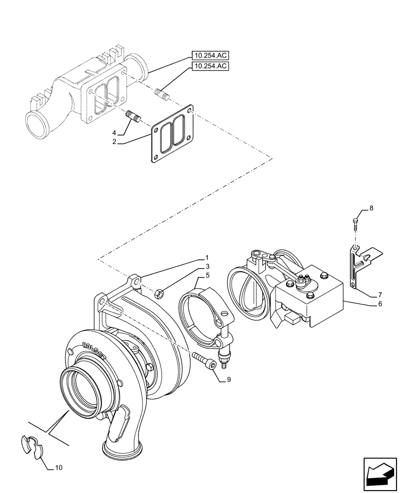 Схема запчастей Case IH F3HFE613 B003 - (10.250.AC) - TURBOCHARGER (10) - ENGINE