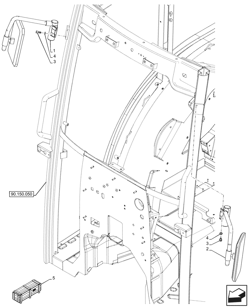 Схема запчастей Case IH FARMALL 80V - (90.118.040) - MIRROR, CAB (90) - PLATFORM, CAB, BODYWORK AND DECALS