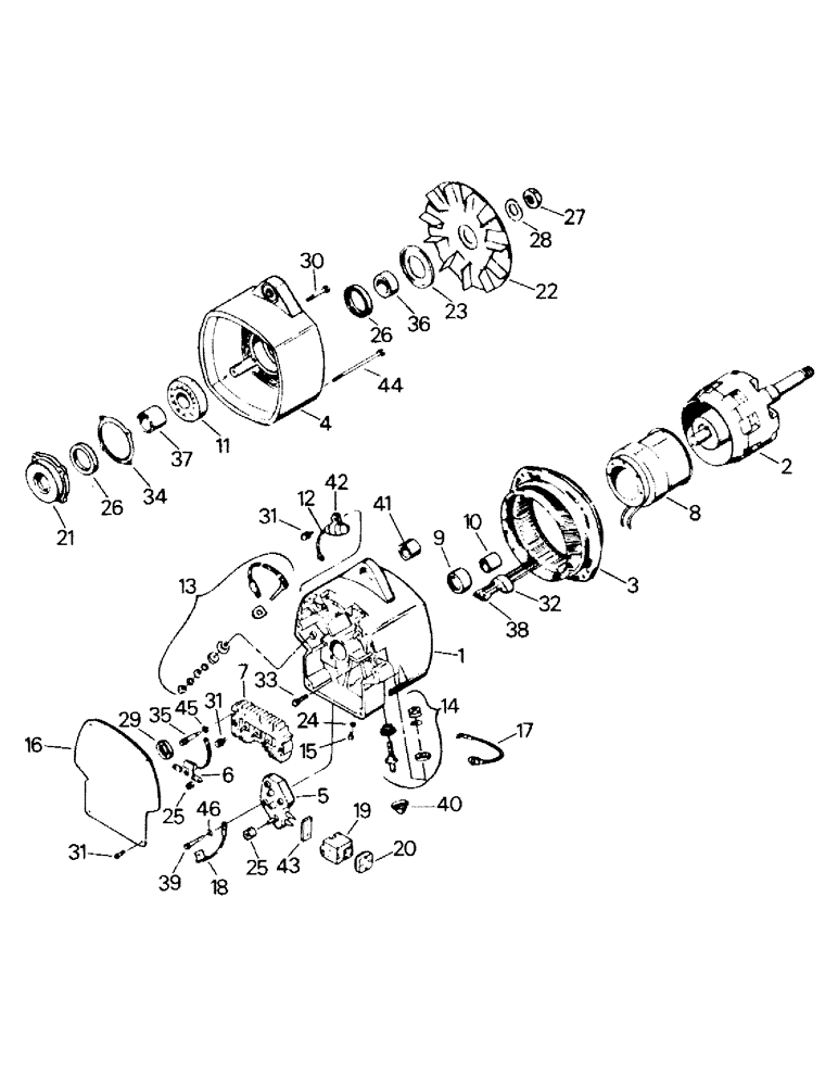 Схема запчастей Case IH KM-280 - (02-13) - ALTERNATOR ASSEMBLY, CUMMINS 855 AND CAT 3406 ENGINES, BEFORE 3-15-84 (06) - ELECTRICAL