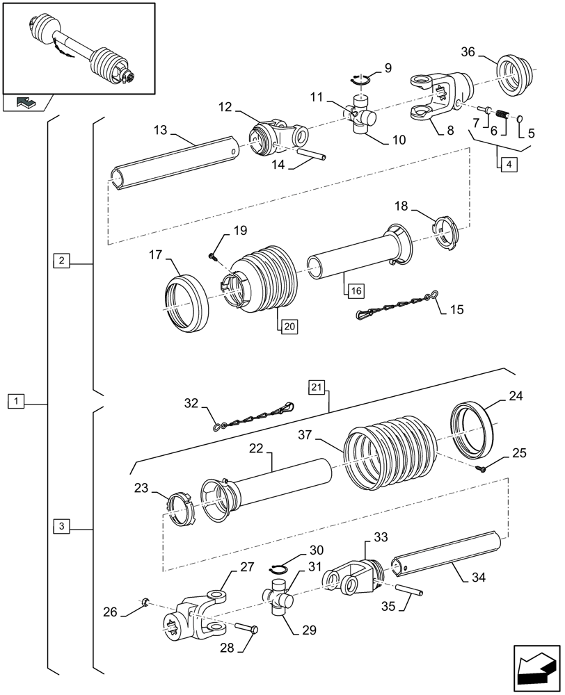 Схема запчастей Case IH 2030 - (20.10B[01]) - POWER TAKE -OFF - 17FT - FOR AF ONLY (20) - HEADER