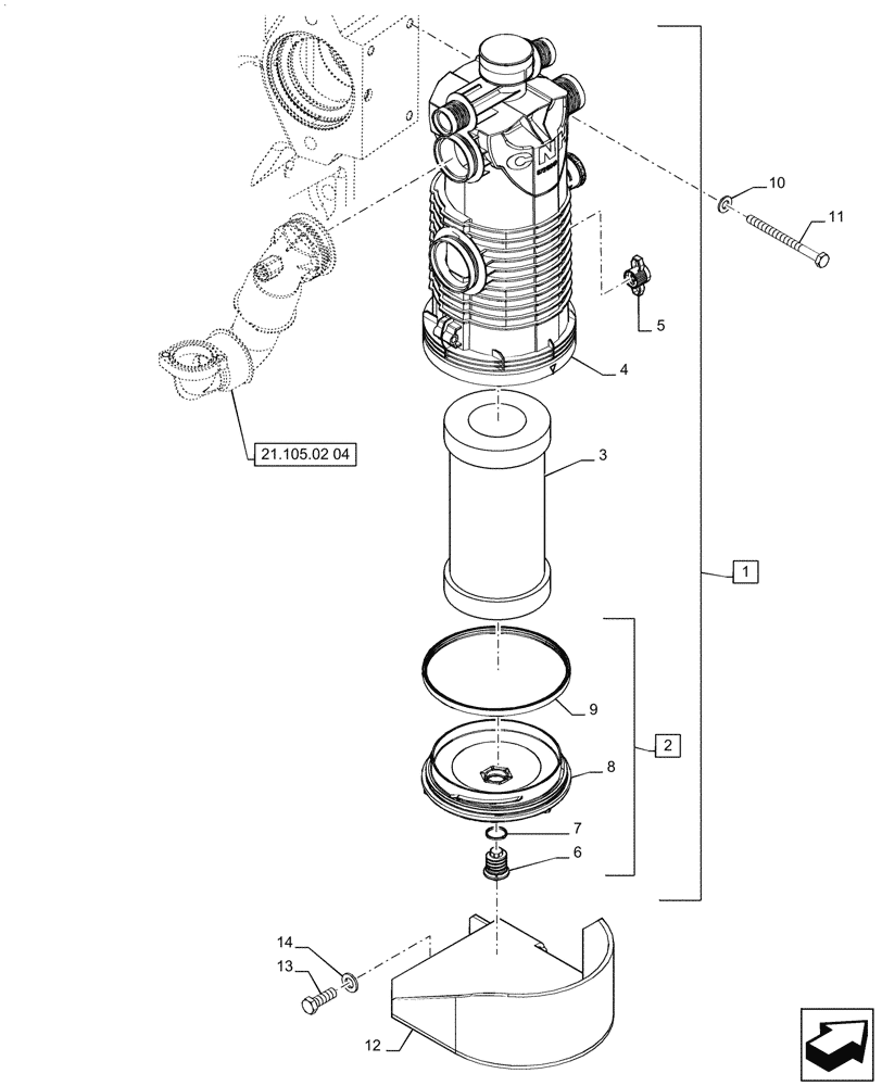 Схема запчастей Case IH MAGNUM 190 - (21.105.02[05]) - PUMPS FOR HYDRAULIC SYSTEM AND LIFT, OIL FILTER, PIPES & SUPPORT, WITH POWERSHIFT TRANSMISSION (21) - TRANSMISSION