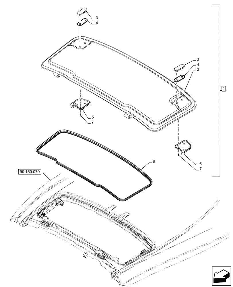 Схема запчастей Case IH FARMALL 110U - (90.156.100) - VAR - 332147, 339434 - ROOF, WINDOW (90) - PLATFORM, CAB, BODYWORK AND DECALS